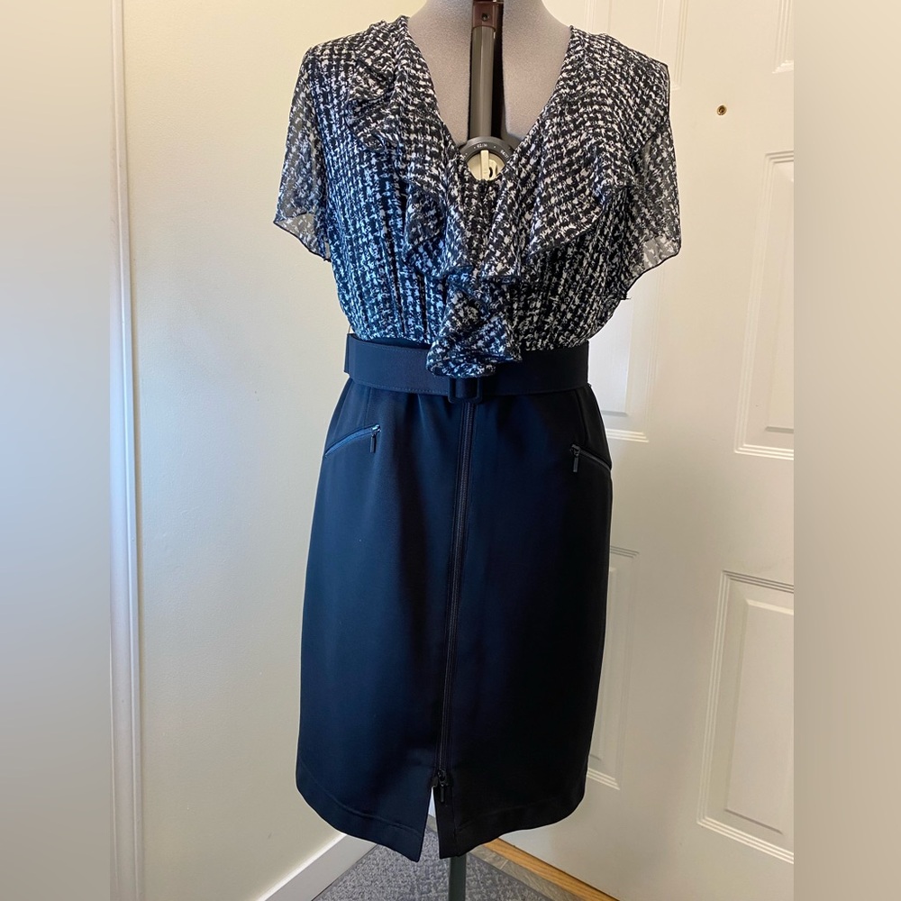 Addition Elle Semi Formal Short Sleeve Semi Sheer Top V-neck belted dress 1X